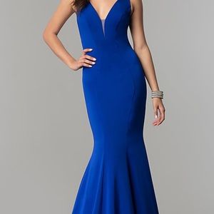 Long Mermaid Dress with Open Back in Royal Blue